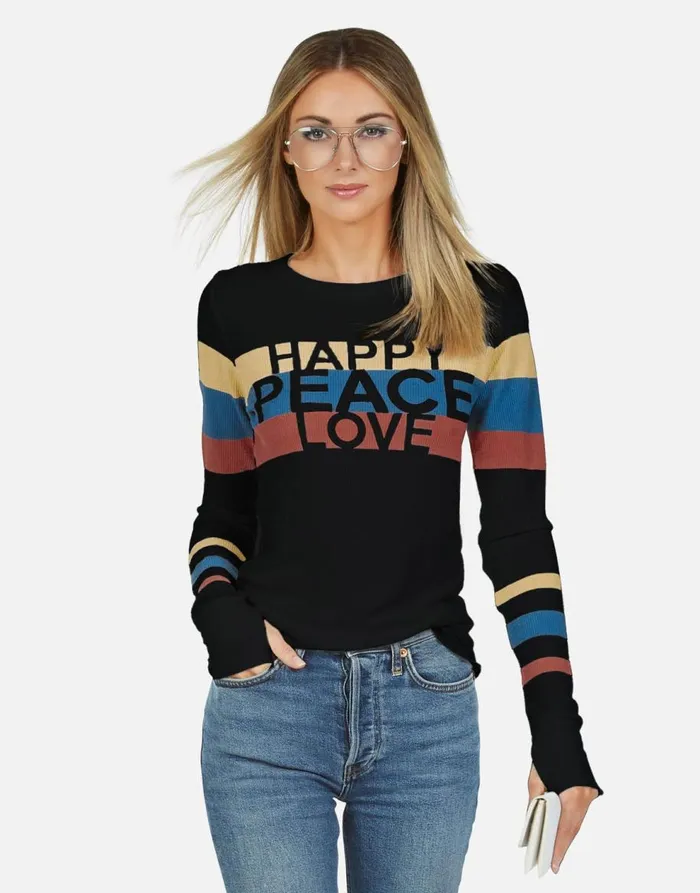 Women039s McKinley X Happy Peace Love Black Lauren Moshi Long Sleeve