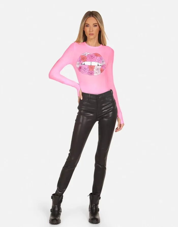 Women039s McKinley X Rose Lip Neon Pink Lauren Moshi Long Sleeve