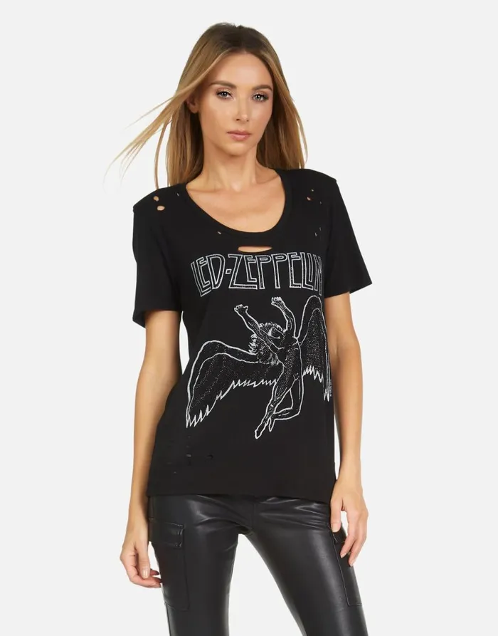 Women039s Myra Led Zeppelin Outline Black Lauren Moshi Short Sleeve