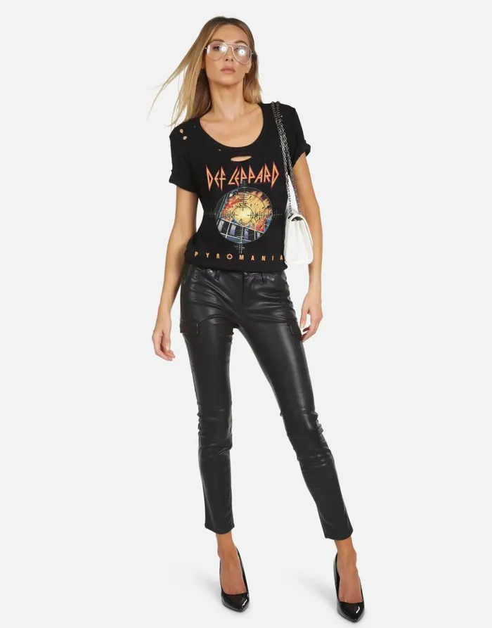 Women039s Myra X Def Leppard Pyromania Black Lauren Moshi Short Sleeve