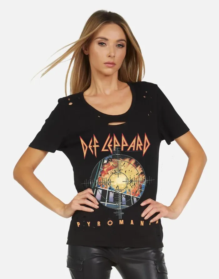 Women039s Myra X Def Leppard Pyromania Black Lauren Moshi Short Sleeve