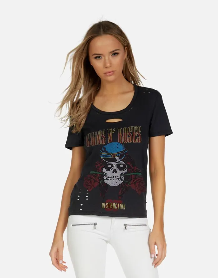Women039s Myra X Guns N039 Roses Skull Onyx Lauren Moshi Short Sleeve