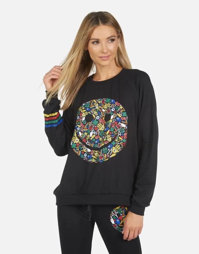 Women039s Noleta Lucky Happy Face Black Lauren Moshi Long Sleeve