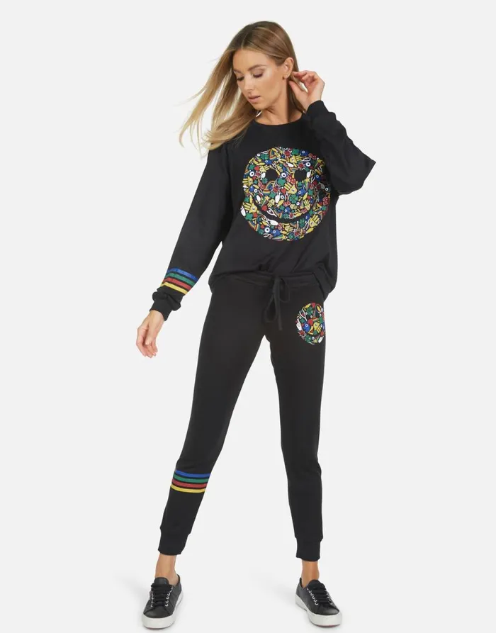 Women039s Noleta Lucky Happy Face Black Lauren Moshi Long Sleeve