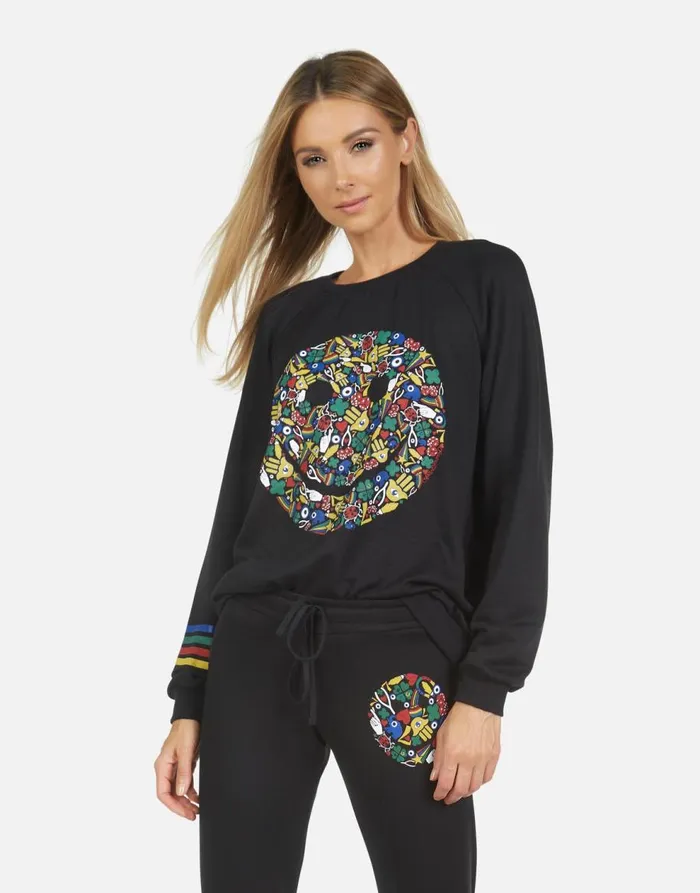 Women039s Noleta Lucky Happy Face Black Lauren Moshi Long Sleeve