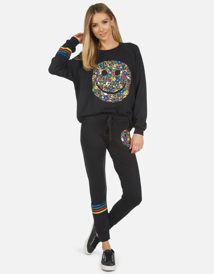 Women039s Noleta Lucky Happy Face Black Lauren Moshi Long Sleeve