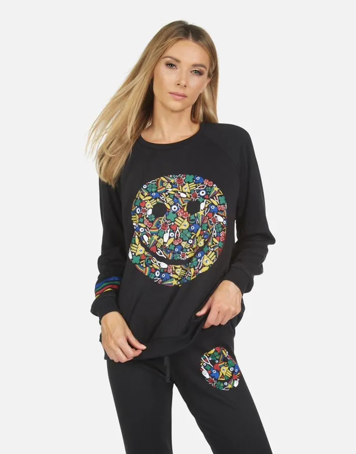 Women039s Noleta Lucky Happy Face Black Lauren Moshi Long Sleeve