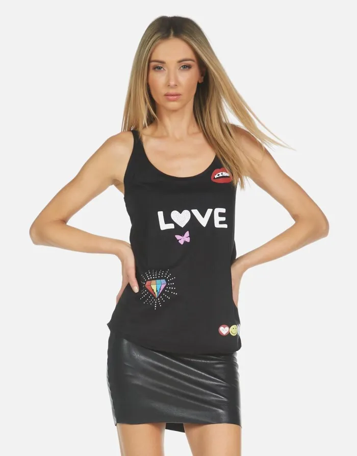 Women039s Parson Crystal Love Elements Black Lauren Moshi Tanks