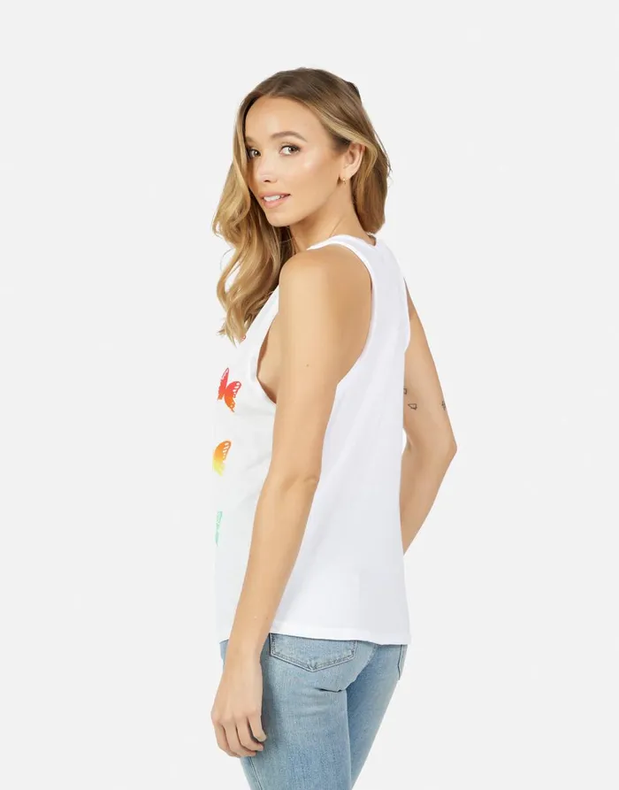 Women039s Peyton Rainbow Butterflies White Lauren Moshi Tanks