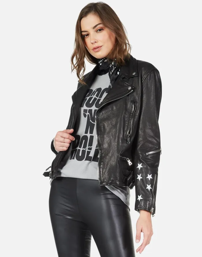 Women039s Posey Cracked RnR Spray Black Lauren Moshi Jackets