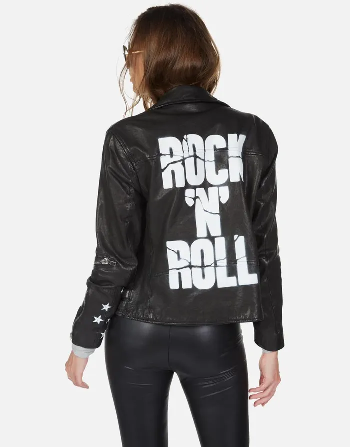 Women039s Posey Cracked RnR Spray Black Lauren Moshi Jackets
