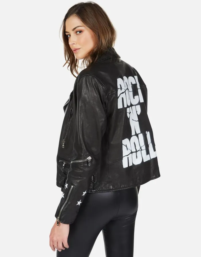 Women039s Posey Cracked RnR Spray Black Lauren Moshi Jackets