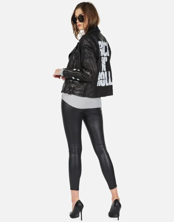 Women039s Posey Cracked RnR Spray Black Lauren Moshi Jackets