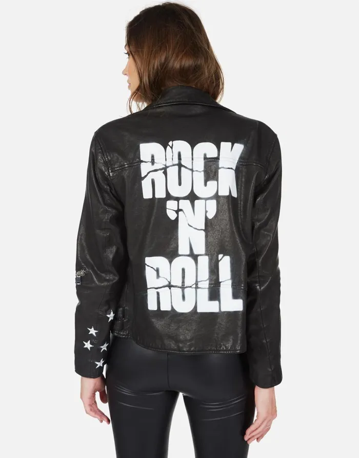 Women039s Posey Cracked RnR Spray Black Lauren Moshi Jackets