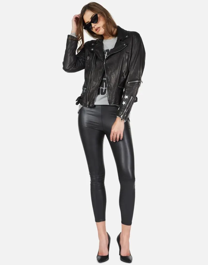 Women039s Posey Cracked RnR Spray Black Lauren Moshi Jackets