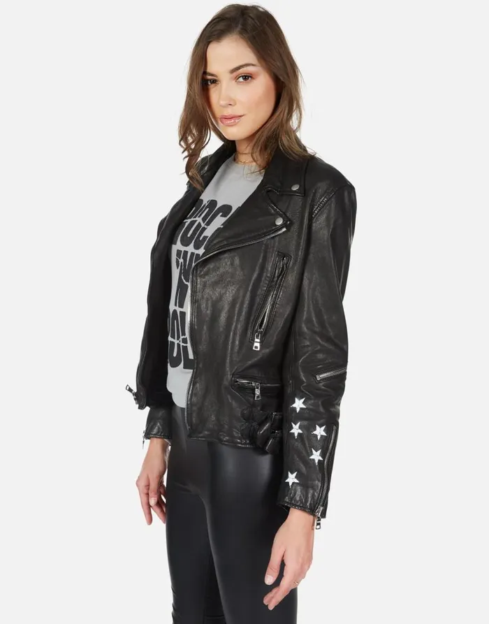 Women039s Posey Cracked RnR Spray Black Lauren Moshi Jackets