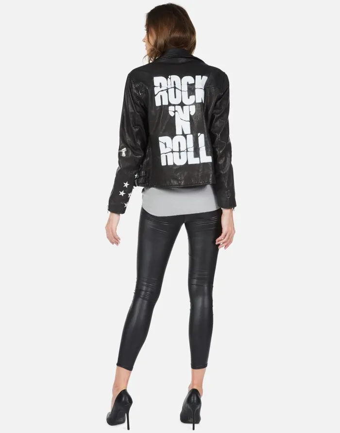 Women039s Posey Cracked RnR Spray Black Lauren Moshi Jackets
