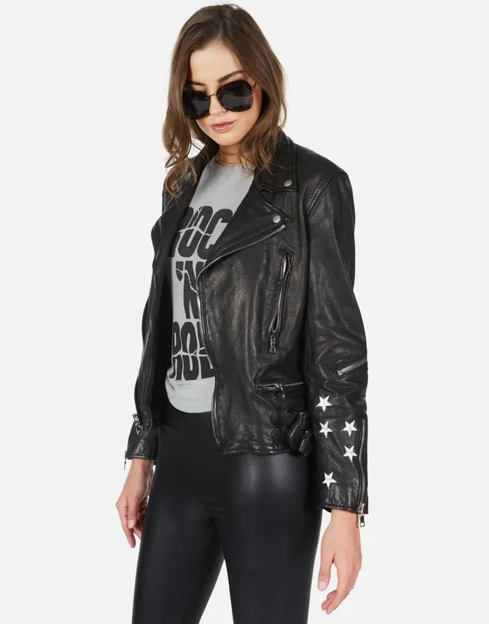 Women039s Posey Cracked RnR Spray Black Lauren Moshi Jackets