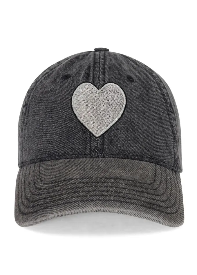Women039s Reina Silver Heart Patch Washed Black Lauren Moshi Hats