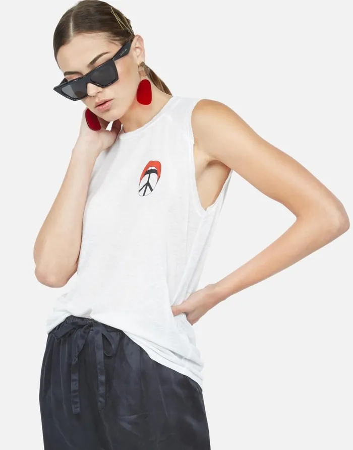 Women039s Riley Peace Tongue White Lauren Moshi Tanks