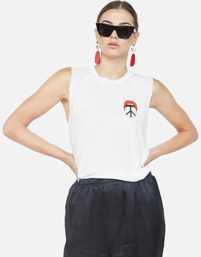 Women039s Riley Peace Tongue White Lauren Moshi Tanks