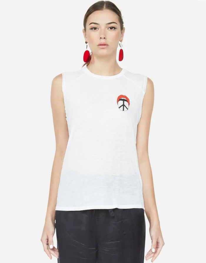 Women039s Riley Peace Tongue White Lauren Moshi Tanks