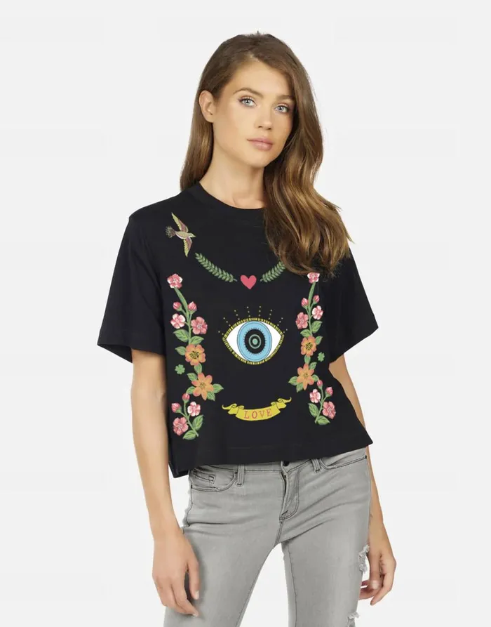 Women039s Rue Floral Eye Love Black Lauren Moshi Short Sleeve