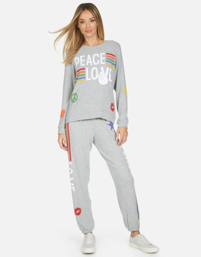 Women039s Tanzy Peace Love Stripe Heather Grey Lauren Moshi Long Sweatpants