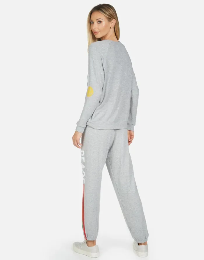 Women039s Tanzy Peace Love Stripe Heather Grey Lauren Moshi Long Sweatpants