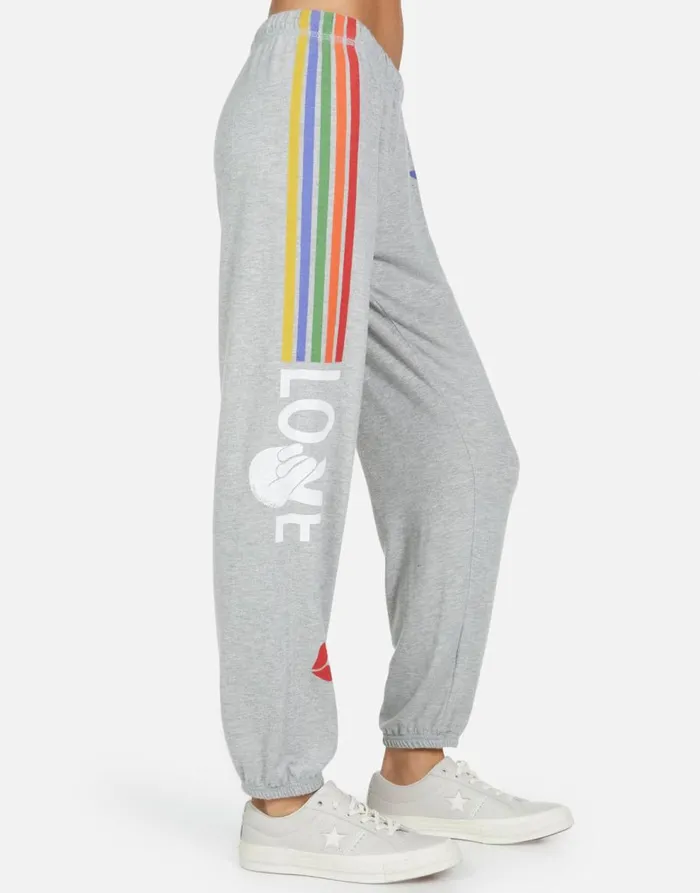 Women039s Tanzy Peace Love Stripe Heather Grey Lauren Moshi Long Sweatpants