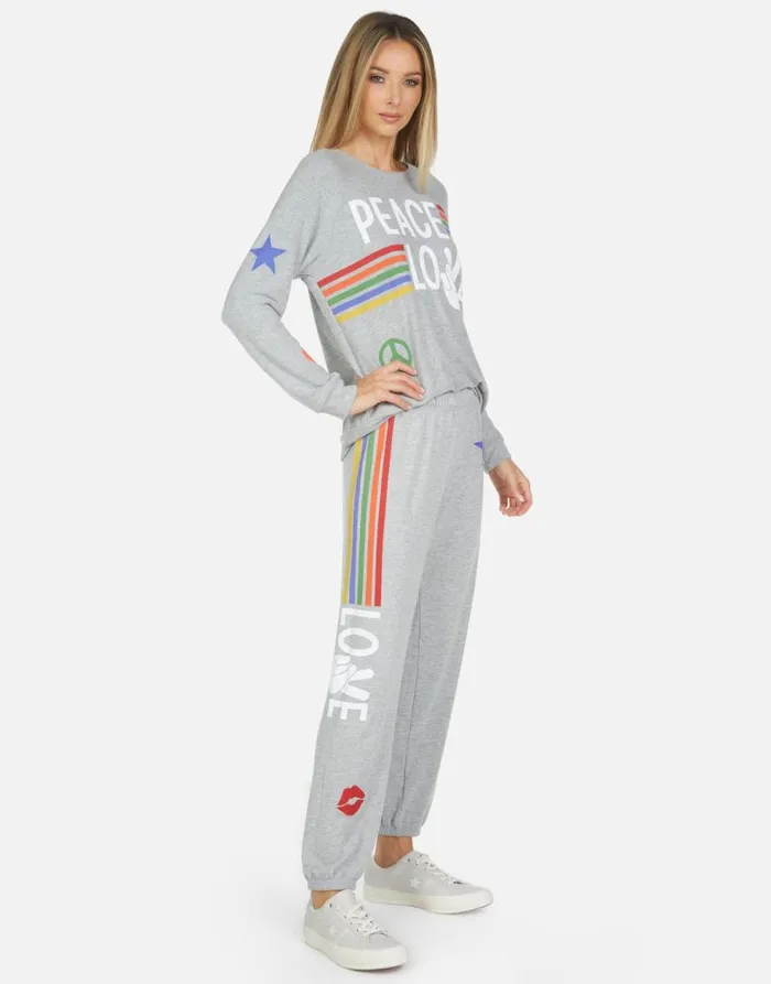 Women039s Tanzy Peace Love Stripe Heather Grey Lauren Moshi Long Sweatpants