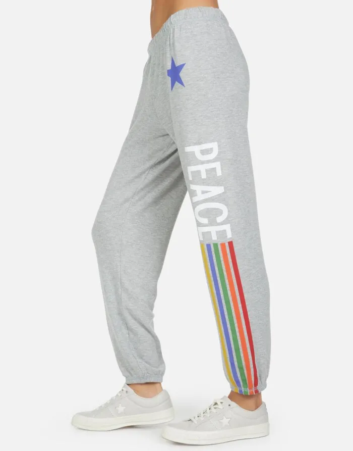 Women039s Tanzy Peace Love Stripe Heather Grey Lauren Moshi Long Sweatpants