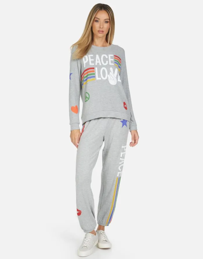 Women039s Tanzy Peace Love Stripe Heather Grey Lauren Moshi Long Sweatpants