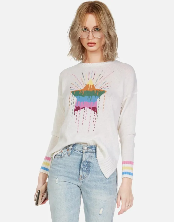 Women039s Vivian Dripping Star Creme Lauren Moshi Sweaters and Knits