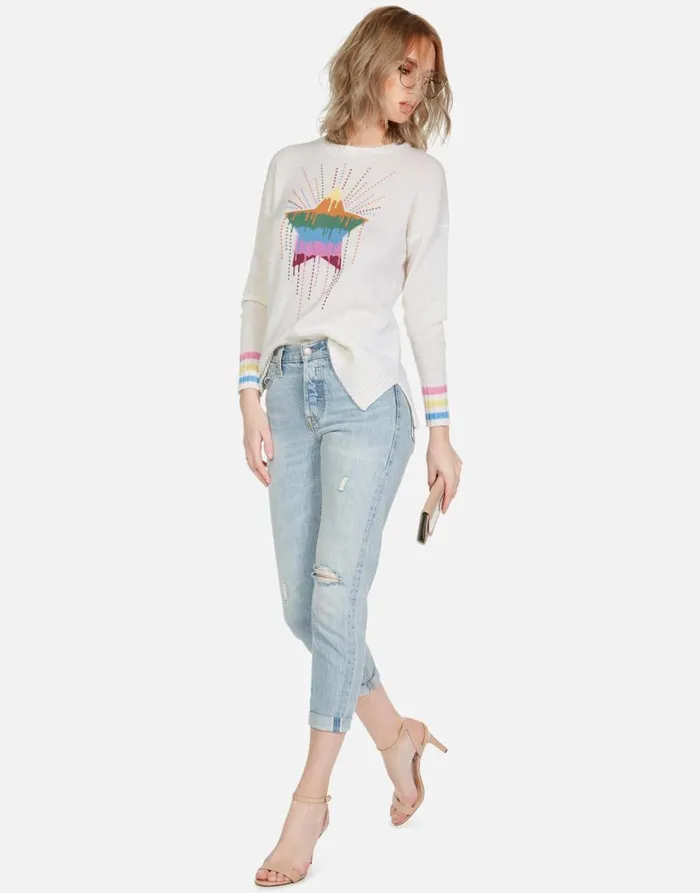 Women039s Vivian Dripping Star Creme Lauren Moshi Sweaters and Knits