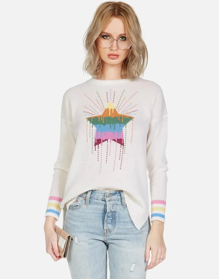 Women039s Vivian Dripping Star Creme Lauren Moshi Sweaters and Knits