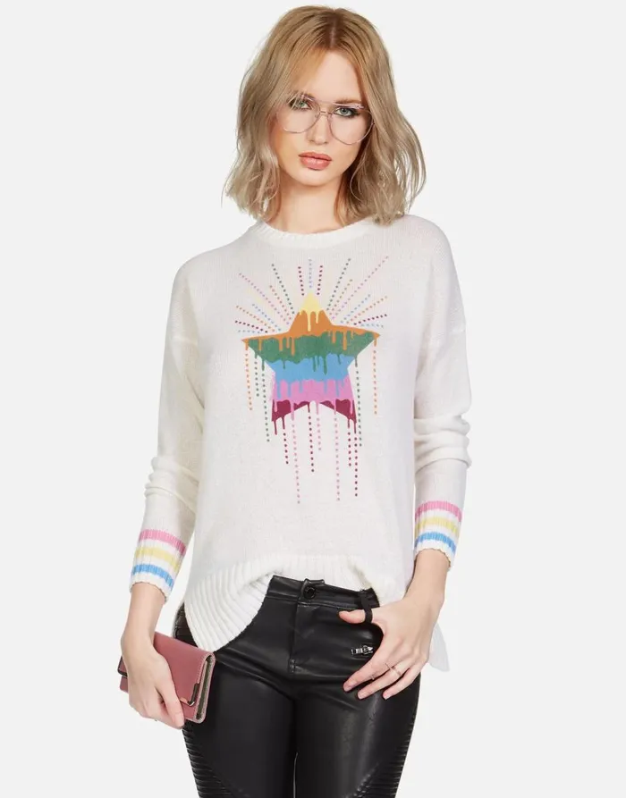 Women039s Vivian Dripping Star Creme Lauren Moshi Sweaters and Knits
