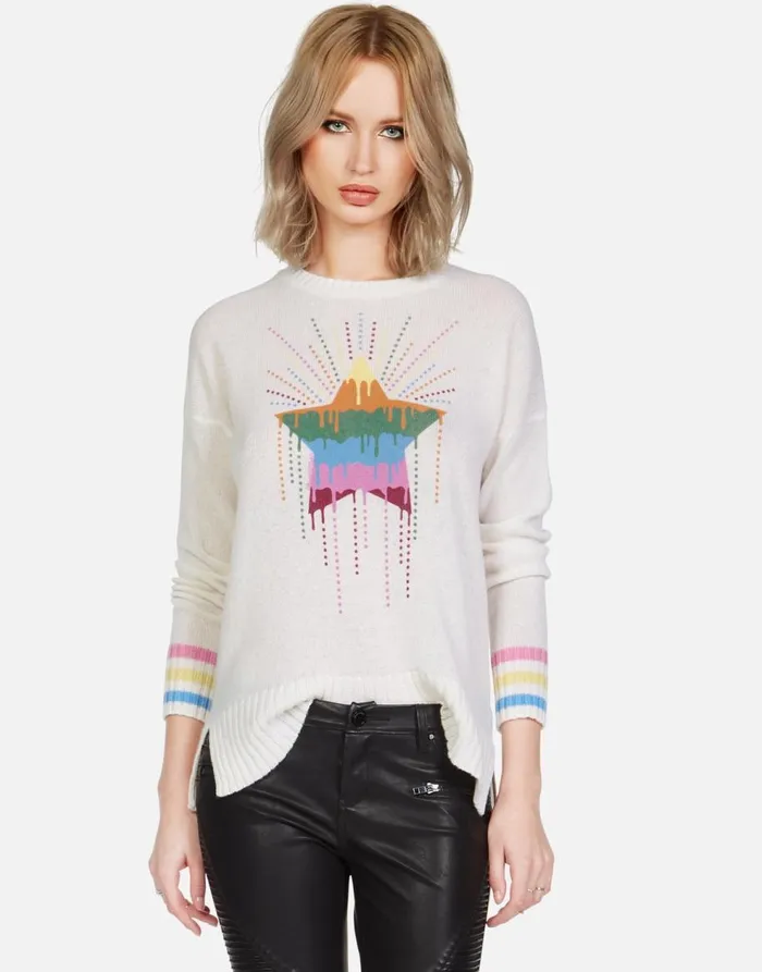 Women039s Vivian Dripping Star Creme Lauren Moshi Sweaters and Knits