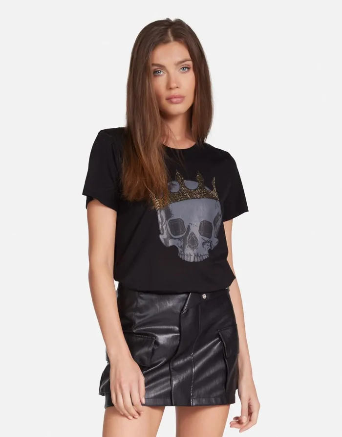 Women039s Wolf Diamond Royal Skull Black Lauren Moshi Short Sleeve