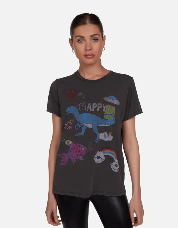 Women039s Wolf Dino Elements Vintage Black Lauren Moshi Short Sleeve