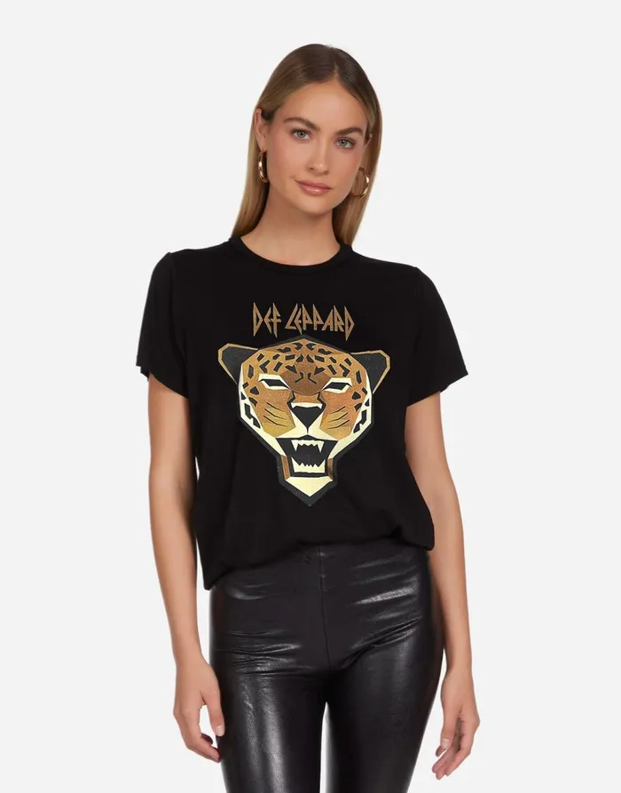 Women039s Wolf Geometric Def Leppard Black Lauren Moshi Short Sleeve