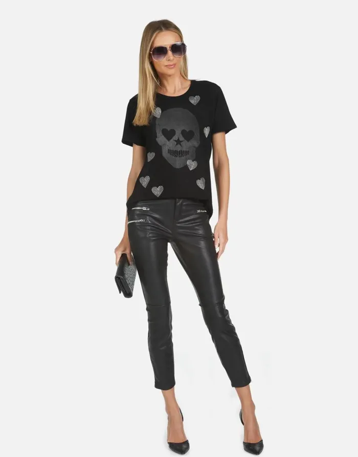 Women039s Wolf X Crystal Peace Love Skull Black Lauren Moshi Short Sleeve