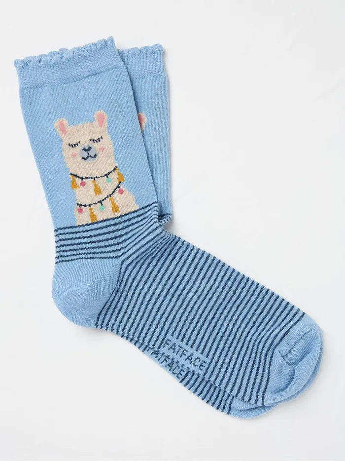 Women 3 For 2 Socks Fat Face Blue Llama Socks 1 Pack Size 47