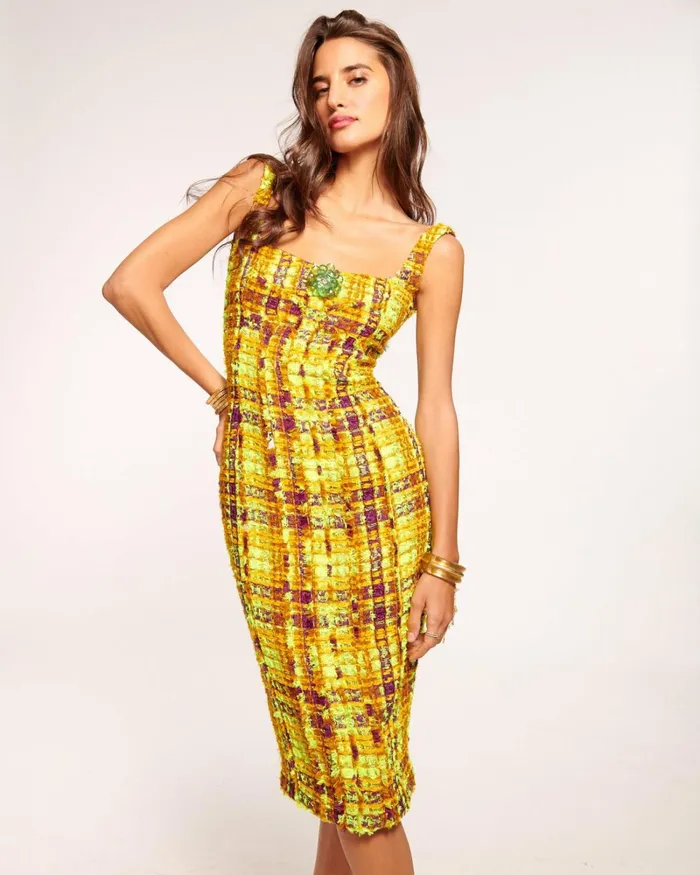 Women Adalyn Sleeveless Midi Dress Marigold Tweed Ramy Brook Dresses