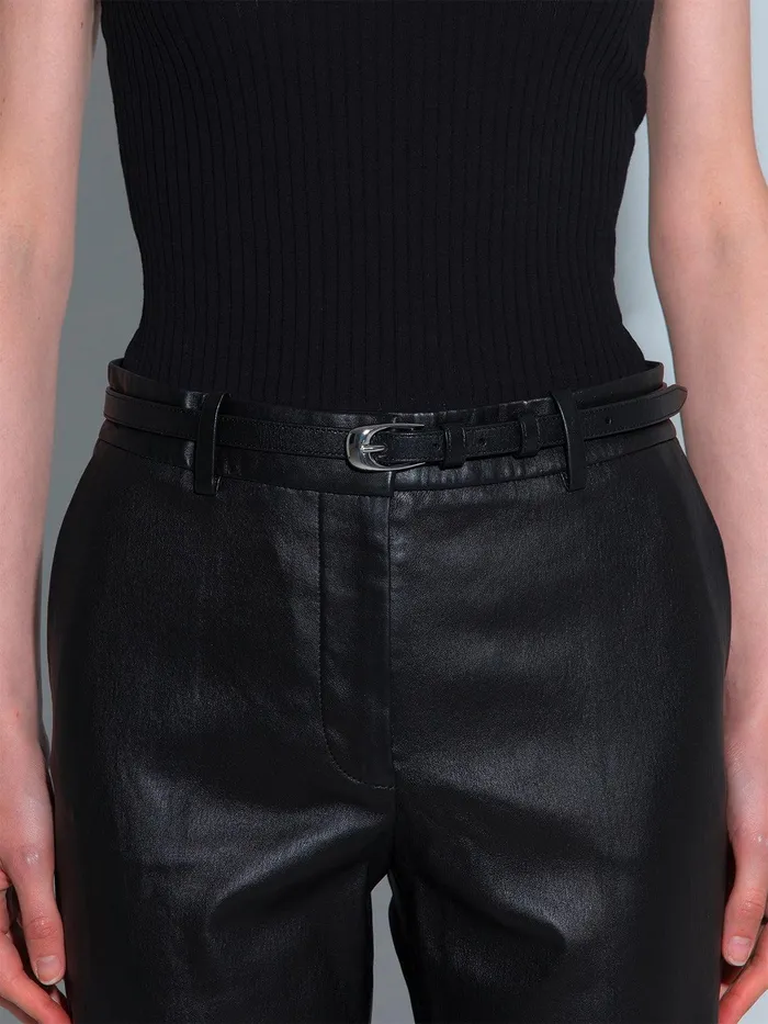 Women Aeyde ELEANOR Black Silver Leather Belt Aeyde Belts