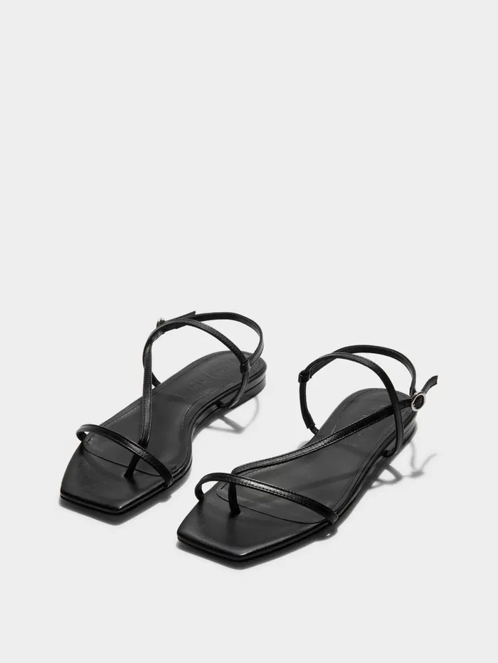 Women Aeyde ELLA Black Leather Flat Sandal Aeyde Flat Sandals