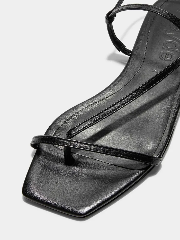 Women Aeyde ELLA Black Leather Flat Sandal Aeyde Flat Sandals