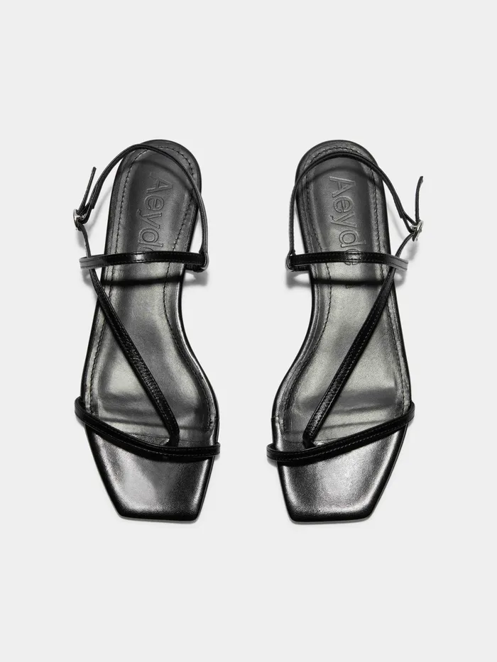 Women Aeyde ELLA Black Leather Flat Sandal Aeyde Flat Sandals