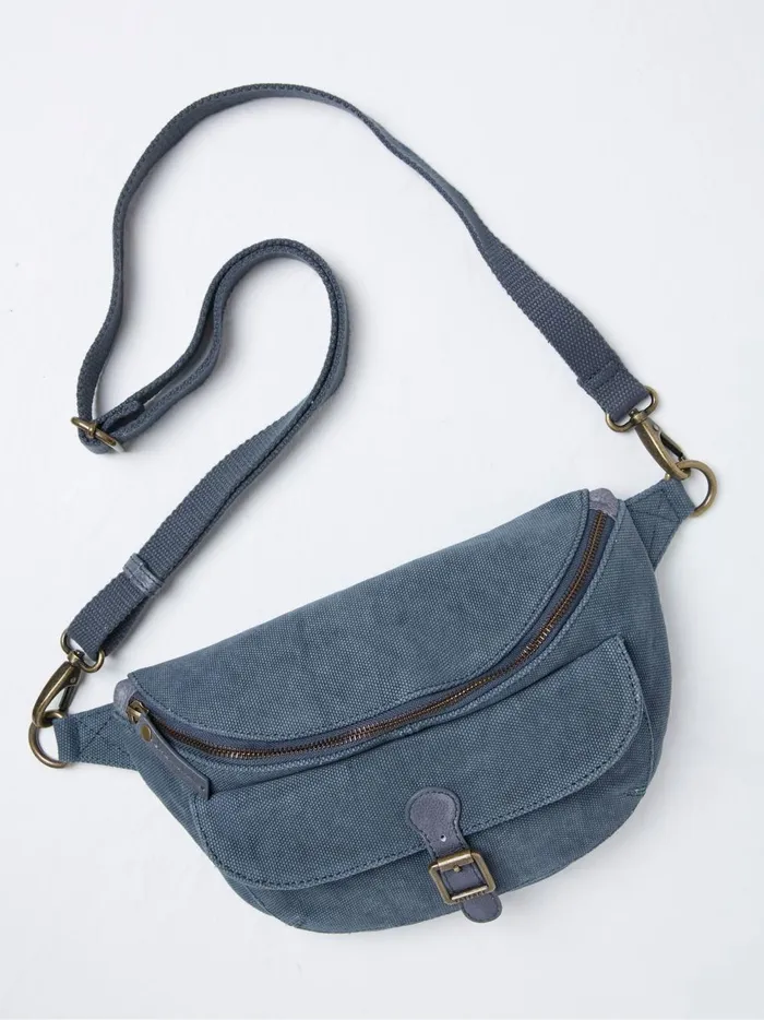 Women Bags and Purses Fat Face Blue Canvas Belt Bag