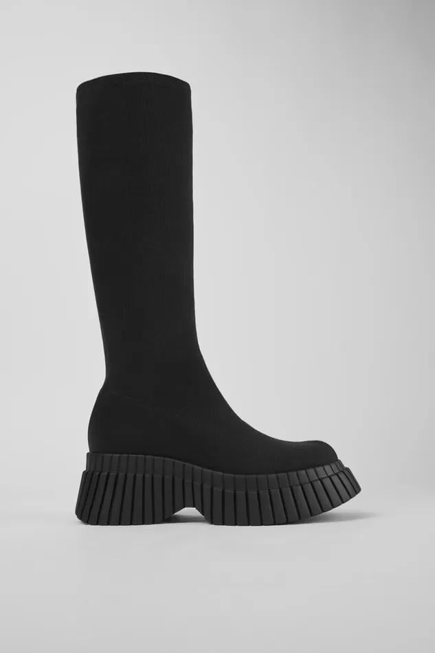 Women BCN TENCEL Black Textile Mid Boots Camper Boots